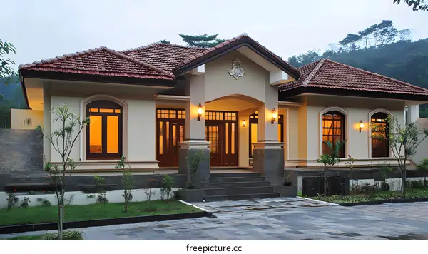 Modern Tropical Style Home with Red Tile Roof