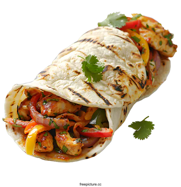 [Transparent Background PNG]Grilled Chicken Fajita Wrap on White Background