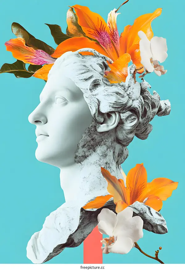 Art Sculpture with Flowers Collage