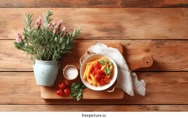 Delicious Pasta Dish with Fresh Herbs and Ingredients