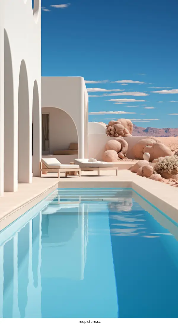 Modern minimalist desert villa with pool