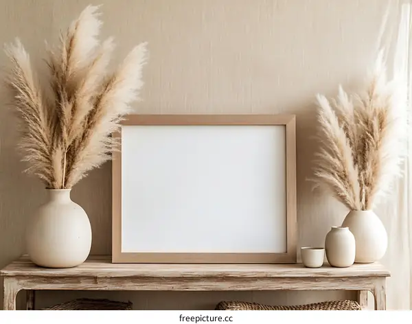 Empty Picture Frame with Pampas Grass Decor