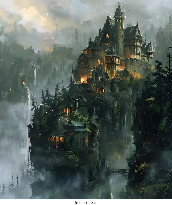 Dark fantasy castle digital painting