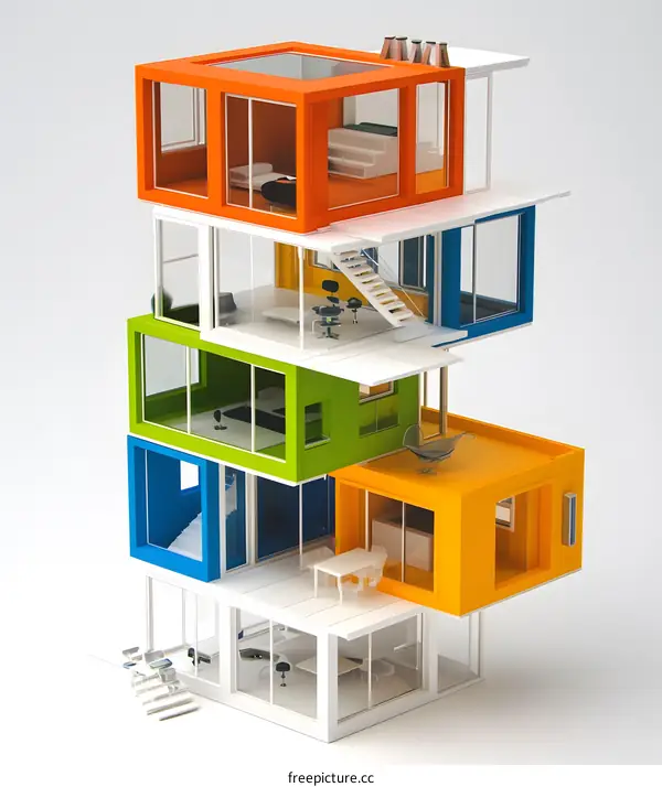 Modern Stacked Cube House Architecture Model