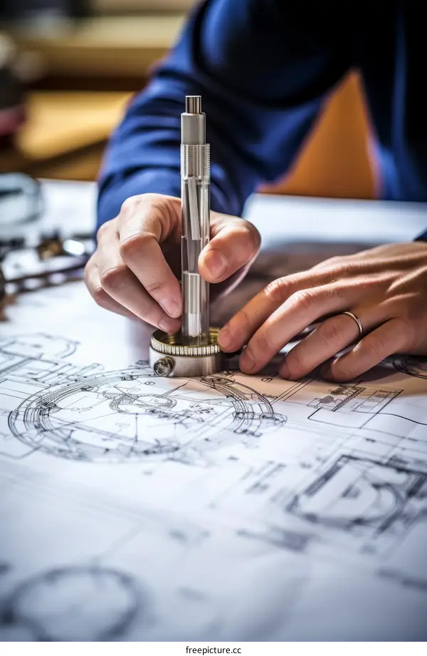 An engineer is inspecting a mechanical part.