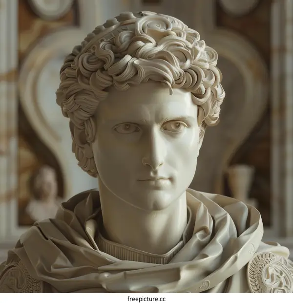Marble Bust of a Young Man with Curly Hair