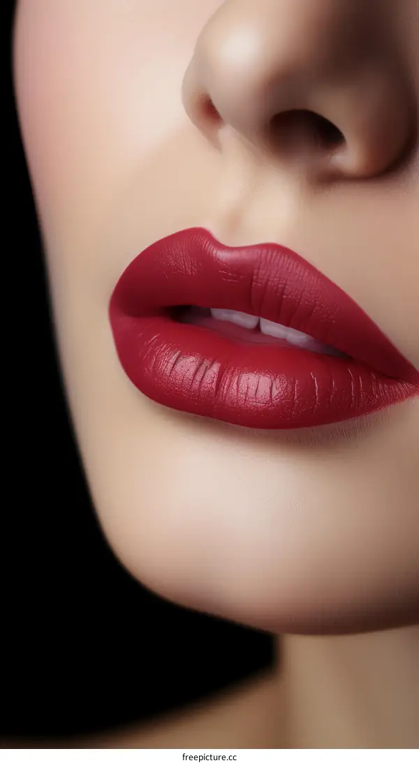 Close up of woman's lips with red lipstick