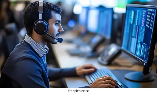 Business call center worker at work