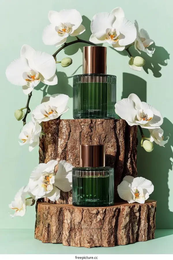Elegant Green Perfume Bottles with Orchids