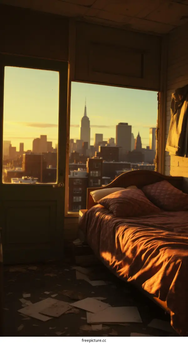 Bedroom with a view of the city