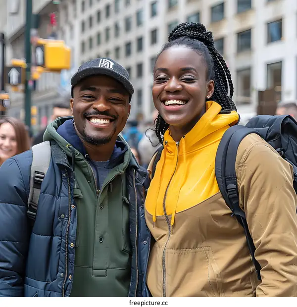Smiling African American Couple Posing For a Photo in the City