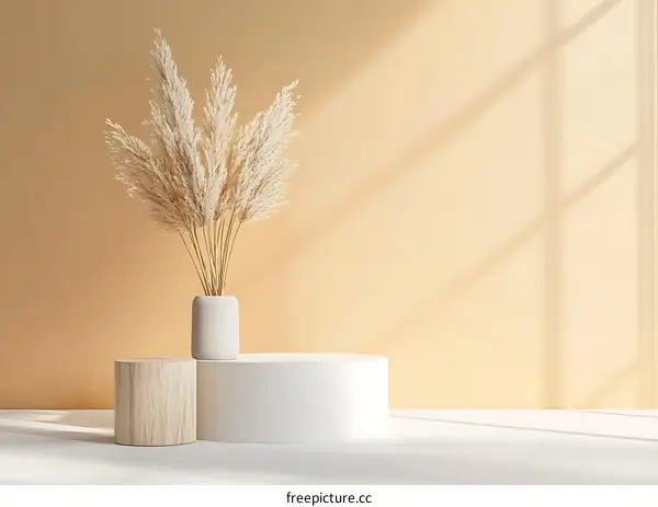 Minimalist Product Display With White And Wooden Platforms