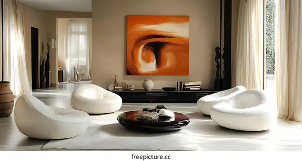 Modern Living Room Interior Design with Creamy White Furniture