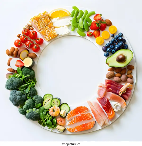 Healthy Eating Rainbow Food Plate Circle Concept