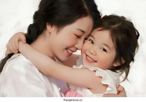 A mother and her little daughter showing affection and happiness