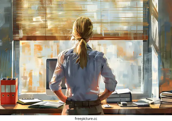 businesswoman looking out the window