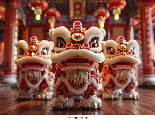 Three Chinese lions