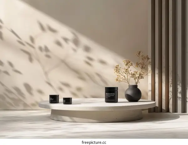 Black Jars and Flowers on Marble