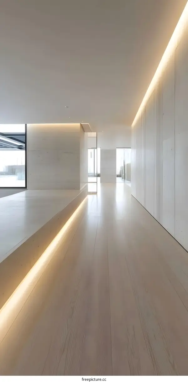 Minimalist Interior Design With Wood Floor And Recessed Lighting