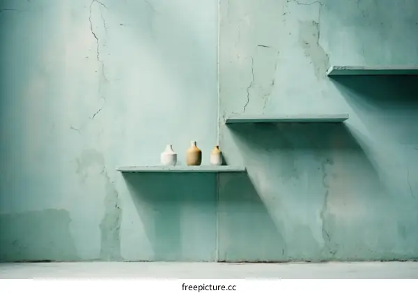 Three Ceramic Vases on White Shelf in Minimal Interior
