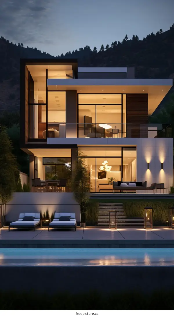 Modern luxury house with pool and mountain views