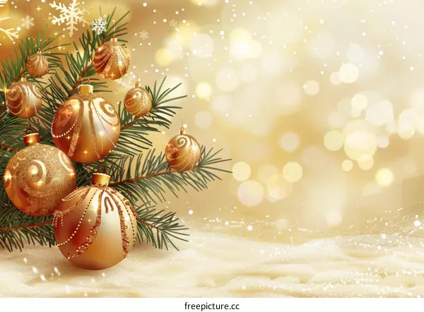 Golden Christmas Balls Adorned with Snowflakes