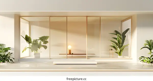 Minimalist Modern Home Interior Design with Sliding Glass Doors and Greenery