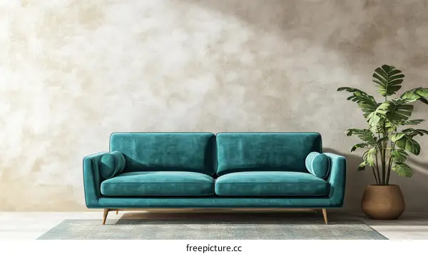 Modern Living Room with Teal Sofa