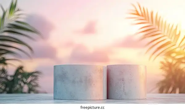 Sunrise Sunset Display Platforms with Palm Trees