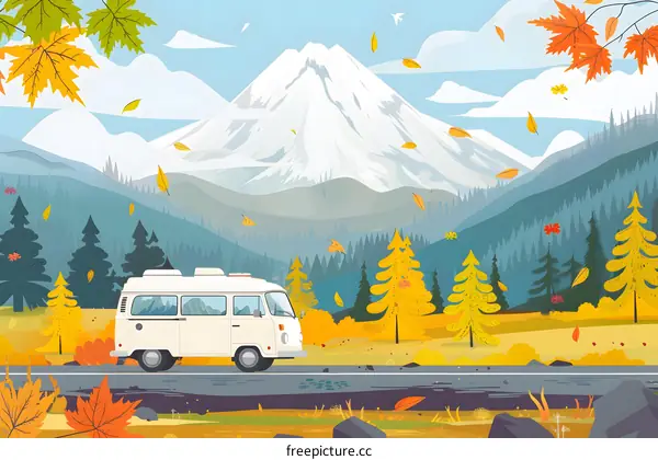 Autumn Mountain Landscape with Van