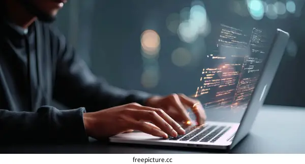 African American Person Coding on Laptop with Programming Code