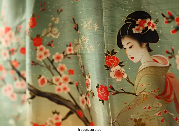 A woman wearing a kimono with a floral pattern