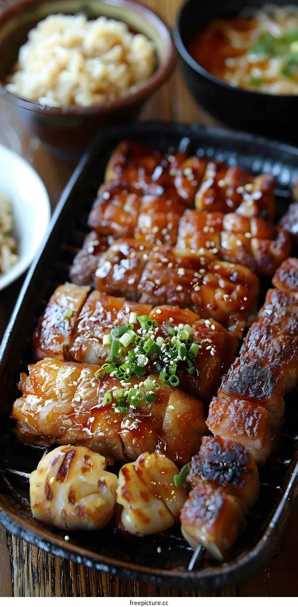 A plate of grilled meat and vegetables
