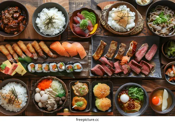 A table full of delicious Japanese food