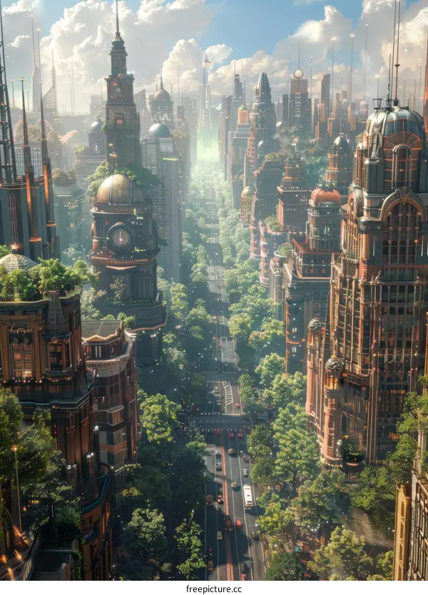 Futuristic Cityscape with Lush Green Spaces
