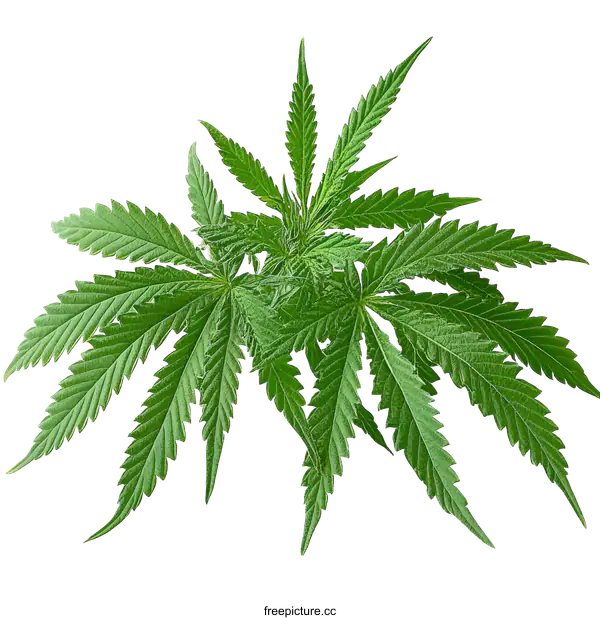 [Transparent Background PNG]Close-up of Cannabis Plant Leaves on White Background