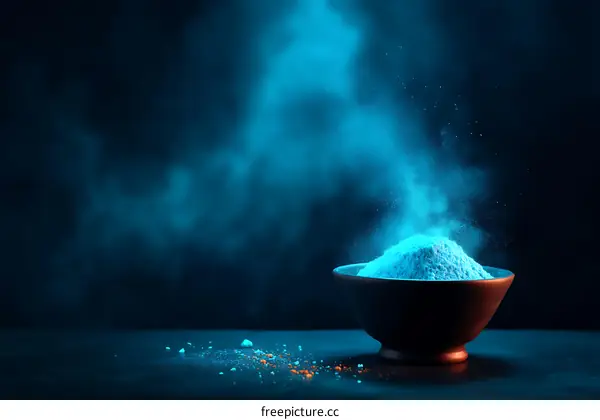 Vibrant Blue Powder Explosion in Bowl