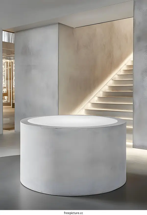 Concrete Round Platform in Minimalist Interior Design