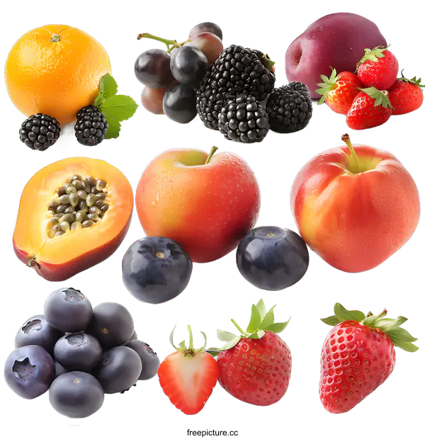 [Transparent Background PNG]Fresh Fruit Collage with White Background