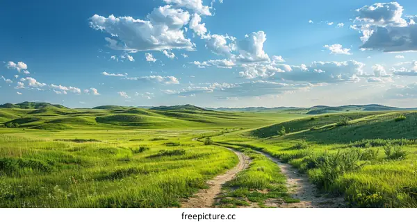 dirt road through the green hills