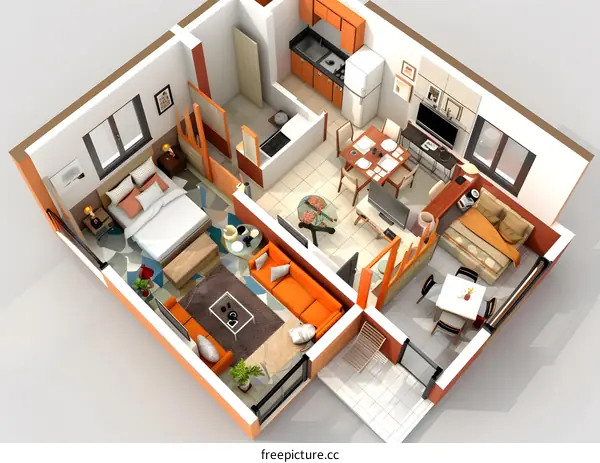 top view of a small modern apartment