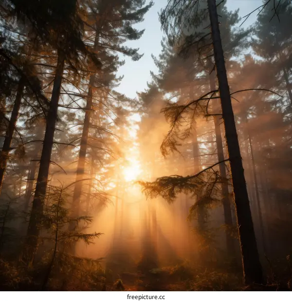 Pine trees in the morning mist