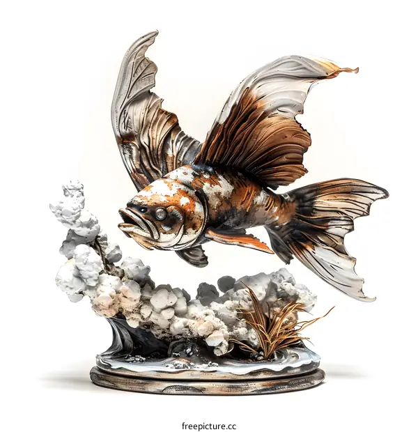Ceramic Fish Sculpture on White Background