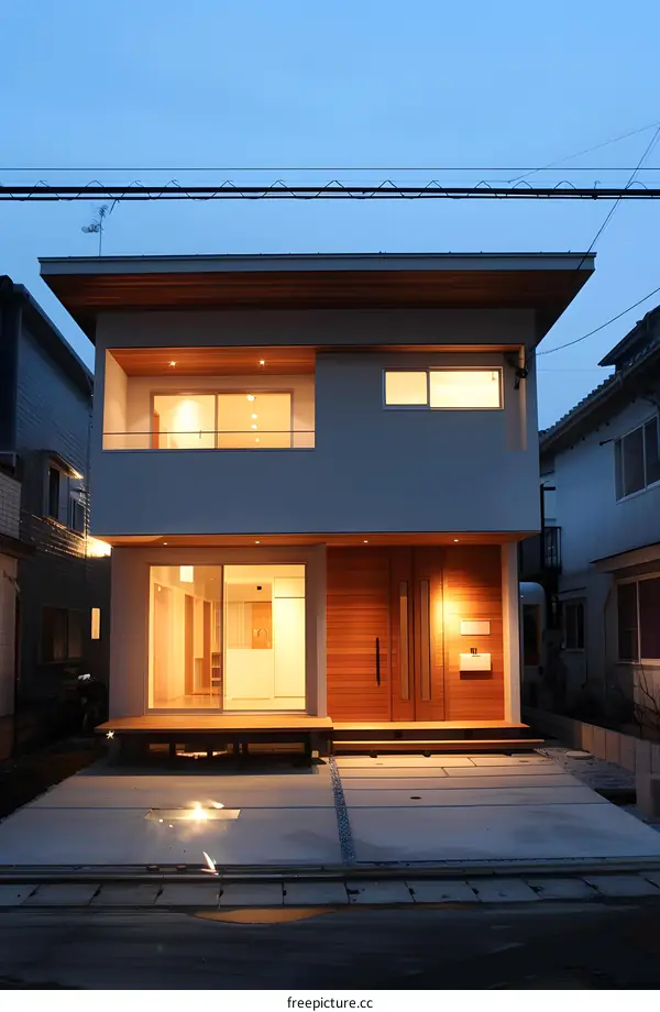 Modern Japanese House with Wooden Accents