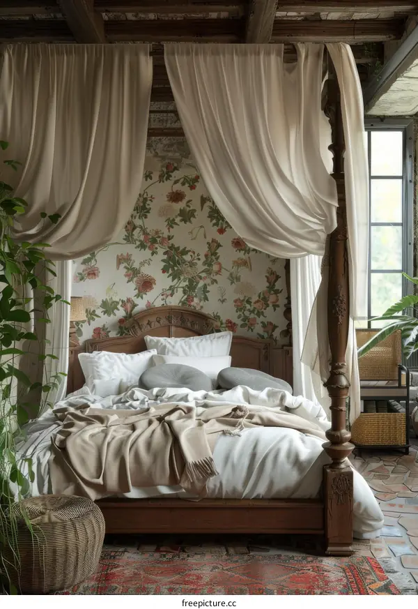 Rustic Canopy Bed in a Bedroom