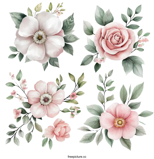 [Transparent Background PNG]Floral Watercolor Bouquet Collection Illustration