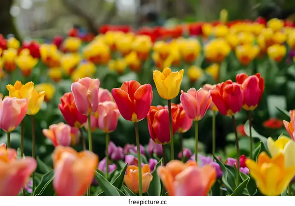 Colorful Tulip Garden in Springtime
