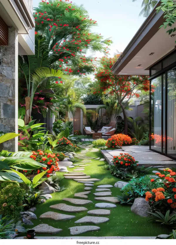 A Lush Green Garden Path