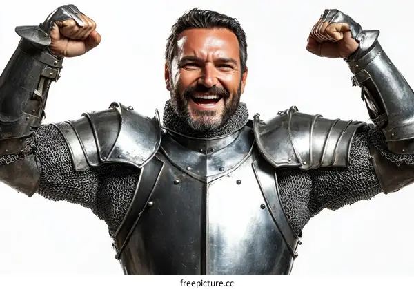 Medieval Warrior in Full Plate Armor Posing