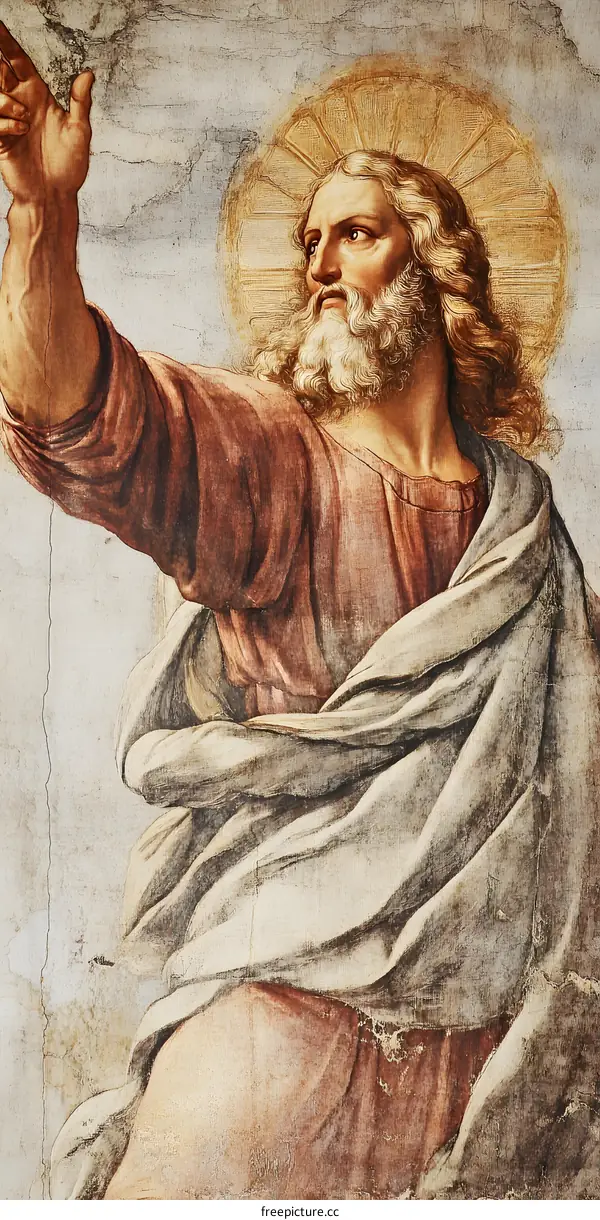 Painting of God Reaching Down from Heaven